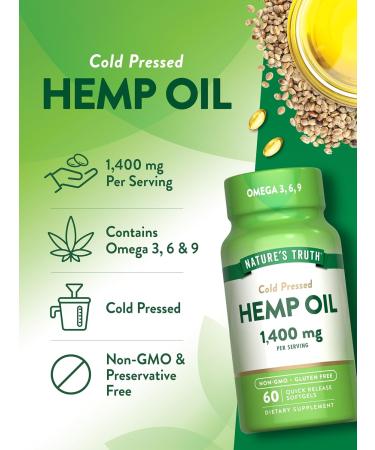 Nature's Truth Hemp Oil Softgels | 1400mg | 60 Count | Omega 3 6 9 | Cold Pressed | Non-GMO & Gluten Free Supplement - Buy Online on GoSupps.com