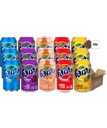 Fanta USA Variety Party Pack 12-24 Cans / 4 Flavours Randomly Sent: Grape Peach Strawberry Pineapple Berry - Boxed Treatz (355ml 3 Flavours (4 Pcs Each)) 3 Flavours (4 Pcs Each) 355ml