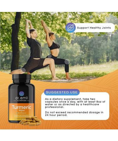 Dr. Emil Nutrition Turmeric Curcumin with Black Pepper - 1000mg, 60 Capsules with BioPerine for Enhanced Absorption - Buy Online on GoSupps.com