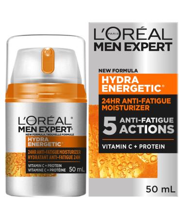 L Or al Paris Men Expert Anti Fatigue Daily Moisturizer for Men with Vitamin C & Protein 24HR Non Greasy Hydration For Dry and Dull Skin Reduces look of fine lines & dark circles Hydra Energetic 50ml Hydra Energetic Cream 48mL