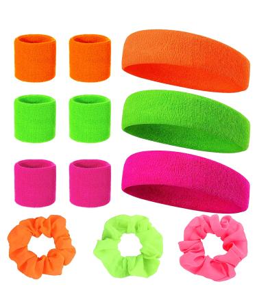 Neon 80s welding tape set 9-part year of welding stand forehead welding tape wrist and 3 pieces of beautiful fluorescent color neon hair tie retro party accessories for women and men in 3 colors