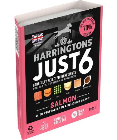 Harringtons Just 6 Complete Grain Free Hypoallergenic Salmon & Veg Wet Adult Dog Food 380g (Pack of 8) - In A Tasty Gravy Salmon 380 g (Pack of 8) - Buy Online on GoSupps.com