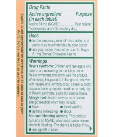 Bayer Children's Chewable Aspirin Pain Reliever Orange 36 ct - Pack of 1 - Buy Online on GoSupps.com
