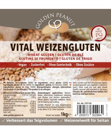Golden Peanut Vital Wheat Gluten 1 kg - Natural Thickener Pure Vegetable White Protein for Seitan Low-Calorie Baking & Cooking - Buy Online on GoSupps.com