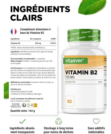 Vitamin B2 (Riboflavin) - 250 mg - 365 tablets - High dose - No unwanted additives - Vegan - Buy Online on GoSupps.com