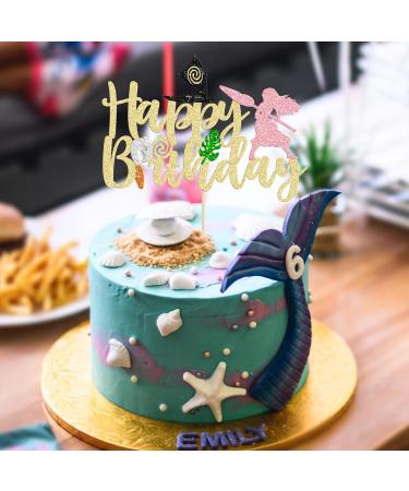 1Pc Moa Inspired Cake Topper Black Glitter Palm Leaf Flower Happy Birthday Cake Pick Decoration for Tropical Hawaiian Luau Theme Baby Shower Kids Birthday Party Cake Decorations Supplies Gold E Type-gold - Buy Online on GoSupps.com