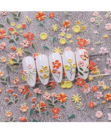 JMEOWIO 3D Embossed Flower Nail Art Stickers Decals Self-Adhesive 5D Colorful Floral Spring Summer Nail Supplies Nail Art Design Decoration Accessories 4 Sheets - Buy Online on GoSupps.com