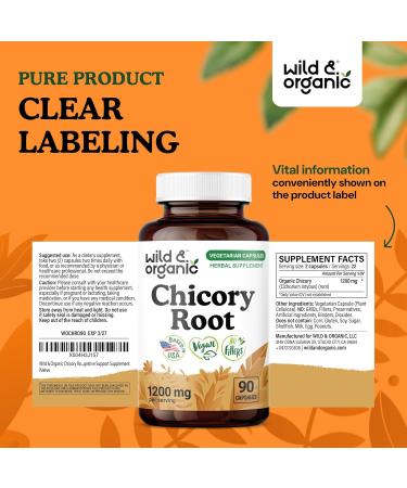 Wild & Organic Chicory Root Capsules - 1200 mg of Chicory Root Powder per Serving - Digestive & Gut Support - Inulin Fiber Prebiotic Supplement - Non-GMO Vegan Inulin Capsules - 90 Count 90 Count (Pack of 1) - Buy Online on GoSupps.com