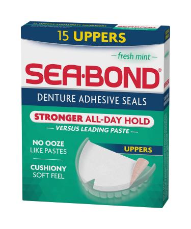 Sea Bond Secure Denture Adhesive Seals Fresh Mint Uppers Zinc-Free All-Day Hold Mess-Free 15 Count