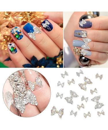 24 Pieces 3D Nail Bows Charms Rhinestones Alloy Pearl Bowknot Nail Accessory - Women Girls Nail Salon DIY Decorations (Silver Laser) - Buy Online on GoSupps.com