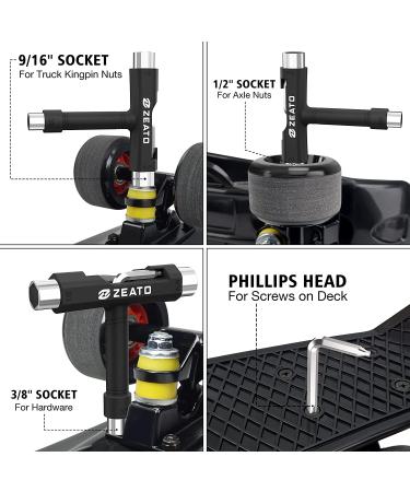 Zeato All-in-One Skate Tool | Portable Multi-Function T-Tool for Skateboards | Black - Buy Online on GoSupps.com