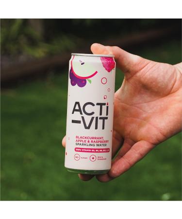 Acti-Vit Sparkling Vitamin Water Cans | B Vitamins B5 B6 B9 B12, Vitamin C, D, Zinc & Magnesium | Zero Sugar | 12x 330ml | Blackcurrant Apple & Raspberry Flavor - Buy Online on GoSupps.com