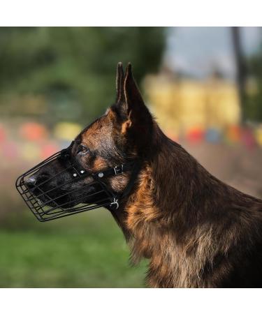 Budkas German Shepherd Metal Basket Muzzle for Medium Dogs - Adjustable Durable Leather Straps Safe for Chewing - Black Size L - Buy Online on GoSupps.com