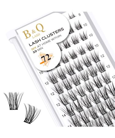 Eyelashes 72 PCs B & Q eyelashes DIY individual eyelashes for beginners reusable eyelash bushes wispy fluffy single eyelashes for eyelash extensions at home (B03 D-12mm) D-12 mm B 03
