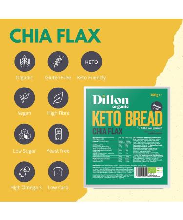 Dillon Organic Chia Flax Keto Bread 6 x 250g | Low Carb, Gluten-Free, High Fiber, High Omega 3, Sunflower & Caraway Seeds - Buy Online on GoSupps.com