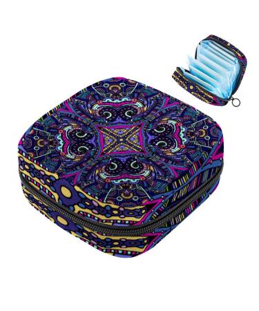 Mandala storage bag for women's bandages ethno-style boho-style flower pattern violet large menstrual cup cylinder pocket with zipper periodic inserts bags panty lips tampons for multicolored