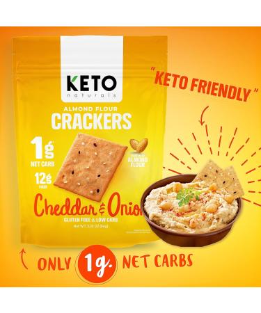 Keto Naturals - Almond Crackers Cheddar & Onion Gluten free 8 Count of 64g Cheddar & Onion 64 g (Pack of 8) - Buy Online on GoSupps.com