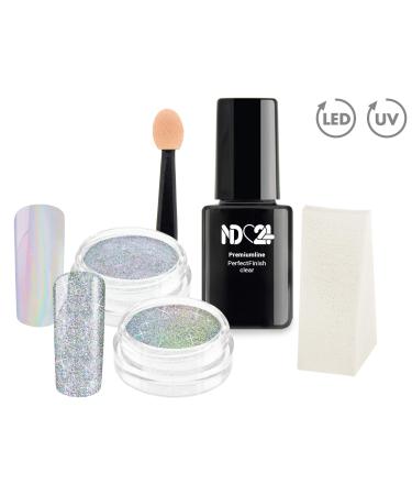 Set Nailart Unicorn + Galaxy Pigment Powder + UV Nail Gel Black & White + Perfect Finish Gel