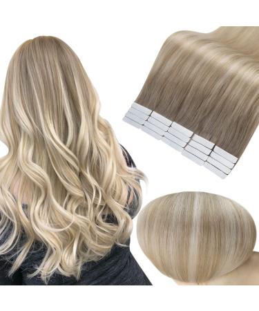 FSHINE TAPE in Remy Hair extensions 50 grams Skin Weft Tape Hair extensions 45cm darkest brown fading to ashblond and platinum blonde tape in extensions 20 pieces #19/8/60 4. Tape #19/8/60 45cm