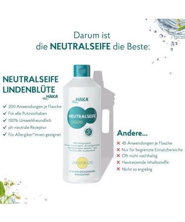 HAKA Neutral Soap Liquid Linden Blossom - All-Purpose Cleaner (Pack of 3 x 1L) - pH-Neutral Long-Lasting 600 Applications - International Shipping Available - Buy Online on GoSupps.com