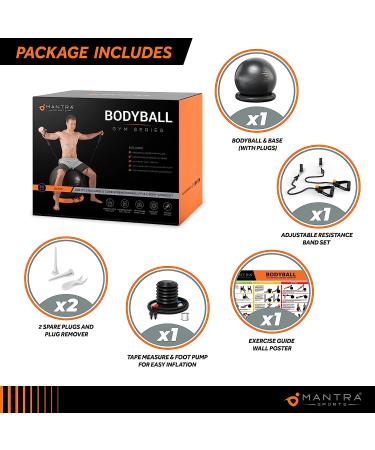 Exercise Ball Chair with Resistance Bands & Stability Base | Black 65cm Yoga Ball for Fitness, Pregnancy, Pilates | Home Gym & Office Workouts | Physio & Birthing Support - Buy Online on GoSupps.com
