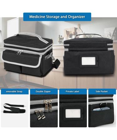 Medicine Storage Bag & Pill Bottle Organizer - Travel First Aid Kit with Shoulder Strap - Portable Black Medication Organizer - Buy Online on GoSupps.com