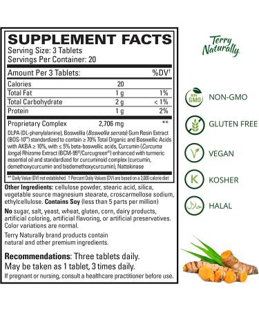 Terry Naturally Curamin Extra Strength - 60 Vegan Tablets for Non-Addictive Pain Relief - Buy Online on GoSupps.com
