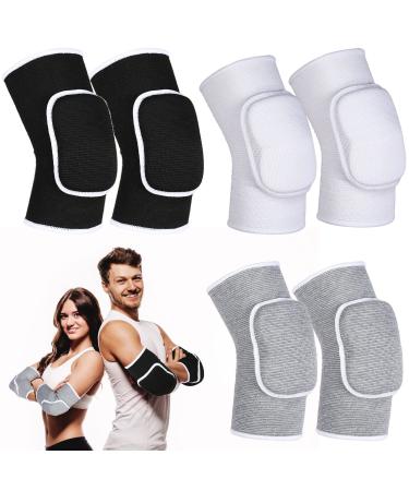 Charniol 3 Pair Elbow Pads Breathable Support Volleyball Elbow Brace for Men Women Teen Girls Boys Youth Basketball  Tennis  Football  Biking  Skating  Dancing (Black  White  Gray)