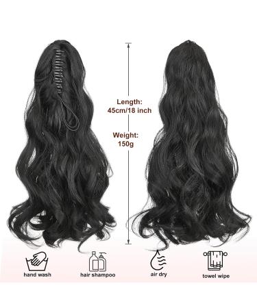 DCBaboo 45cm Ponytail Extension - Wavy Curly Clip-In Hair Braid - Synthetic Long Hair for Instant Style - 150g Black - Buy Online on GoSupps.com