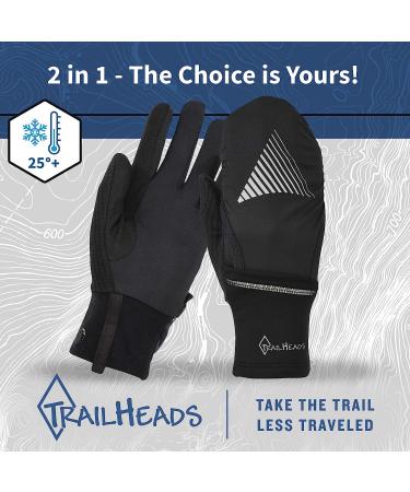 TrailHeads Women's Touchscreen Convertible Running Gloves - Black S/M - Buy Online on GoSupps.com