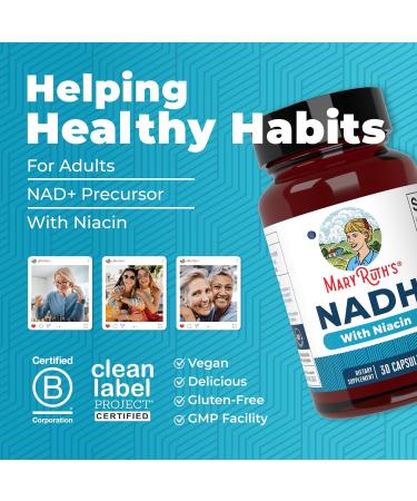 MaryRuth's NADH Capsules | Niacin | NAD+ Precursor | Trans-Resveratrol | CoQ10 | Cellular Energy | Energy Metabolism | Cognitive Function | Vegan | Gluten-Free | 1 Capsule Daily | 30 Servings - Buy Online on GoSupps.com