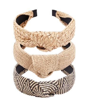 TOBATOBA Straw Headband Raffia Headband for Women  3Pcs Top Knot Headband Knotted Headbands for Women  Summer Beach Headbands Rattan Headband  Boho Woven Headband No Slip Color 1 - Buy Online on GoSupps.com