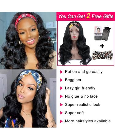 Synthetic Glueless Black Body Wave Headband Wig - 26 Inch 1B# Natural Black - Heat Resistant - 180% Density - For Black Women - Buy Online on GoSupps.com