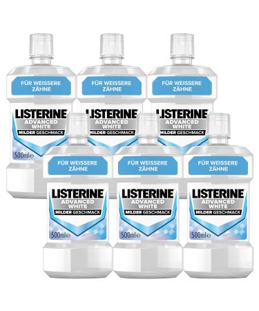 Listerine Advanced White Mild taste (6 x 500 ml) antibacterial mouthwash for removal of stubborn tooth discoloration for whiter teeth in just 1 week 500 ml (6 -pack) - Buy Online on GoSupps.com