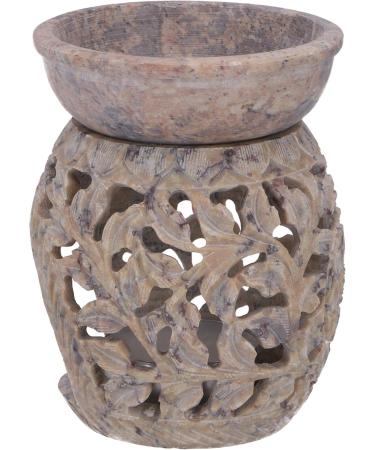 GURU Indian Fragrance Lamp | Essential Oil Diffuser & Tealight Holder | Aromatherapy Aroma Lamp - Round Flower Tendril 2 Beige (10x7.5x7.5 cm) - Buy Online on GoSupps.com