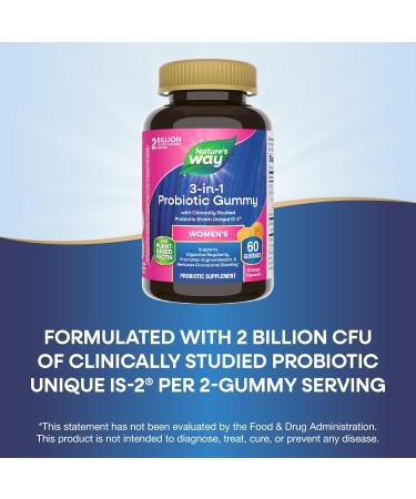 Nature s Way 3-in-1 Women s Probiotic Gummies Reduces Occasional Bloating* Supports Digestive & Vaginal Health* Clinically Studied Probiotic Strain Gluten Free Orange Flavored 60 Gummies - Buy Online on GoSupps.com