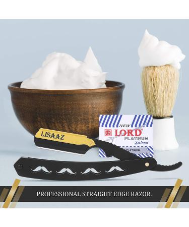 Lisaaz Straight Razors for Men - 100 Blades, Black Stainless Steel, Professional Finish - Quality Mens Shaving Razors - Navajas para Barbero - 4.8 inch Matte Black Gold Clip - Buy Online on GoSupps.com