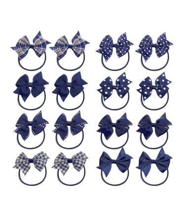 KOONY Baby Girls Hair Bow Elastic Ties Ponytail Holders Hair Bands 16pc Navy