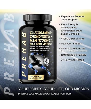 Glucosamine Chondroitin MSM | Premium Joint Support Supplement | Extra Strength 4700mg Max Joint Support | Men & Women | Supports Joint Health & Cartilage Joint Comfort Strength and Flexibility - Buy Online on GoSupps.com