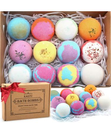 KASTU Bath Bombs 12 Pcs Gift Set Vanilla Menthol Rose Extract Essential Oils Moisturizing Dry Skin Fizzy Spa Self Care Stress Relief Relaxing Bubble Bath Bomb Fathers Day Gifts Idea for Dad Men Women