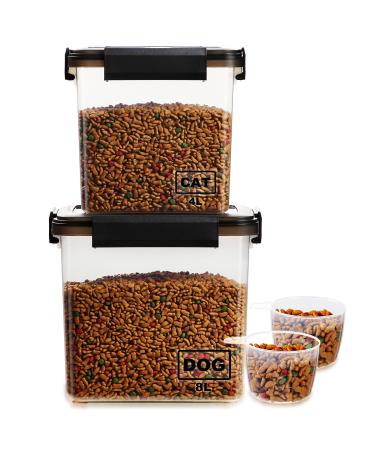 Dog Food Storage Container,Lockcoo 2-Pack Airtight Pet/Cat Food Storage Containers with Measuring Cup,Portable Handle Container for Dog Treats,Dog Cat Dry Food Bin,Kitchen Container (8L+4L,Grey)