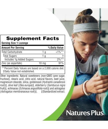 NaturesPlus Herbal Actives ImmunActin 60 Zinc Lozenges (Pack of 2) - Wild Cherry Flavor - Supports Immune Health - Echinacea, Elderberry, Olive Leaf - Gluten Free - 120 Servings - Buy Online on GoSupps.com