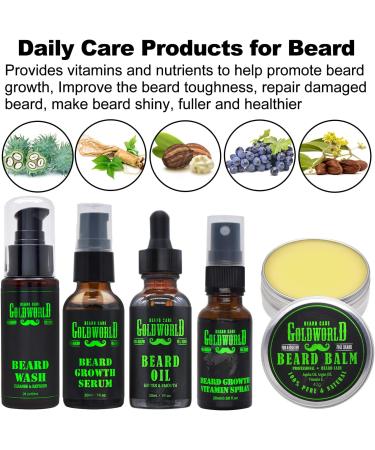 GoldWorld Beard Care Kit | Ultimate Beard Grooming Kit with Wash Oil Serum Balm & Accessories - Perfect Valentine's Day Gifts for Men Dads & Him - Buy Online on GoSupps.com
