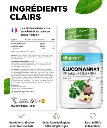 Glucomannane de la racine de konjac - 240 g lules - fortement dos avec 4200 mg par portion journali re - optimis avec du chrome - v g talien - Buy Online on GoSupps.com