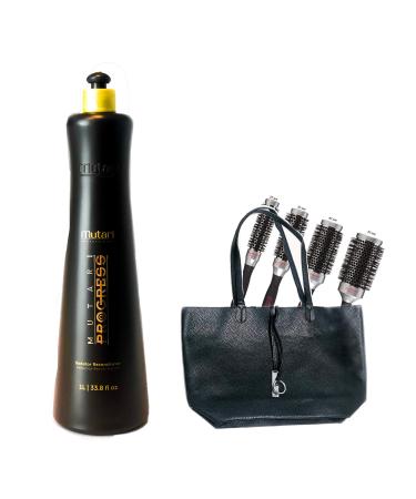 Mutari Professional Reductor Reconstructor Kit - Brazilian Keratin Straightening Treatment - Blowout Smoothing System With Pro Thermal 4 Brush And 1 Leather Bag - 33.8 fl oz