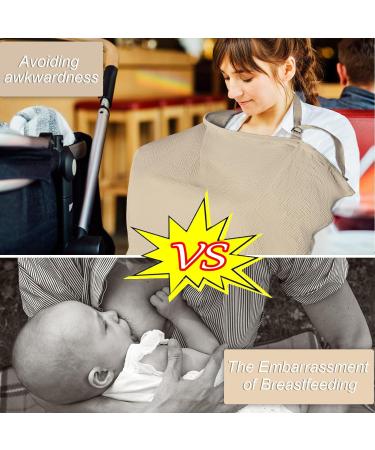 Breastfeeding Cover - Muslin Cotton Nursing Cover for Breastfeeding, Car Seat & Stroller - Khaki - Buy Online on GoSupps.com