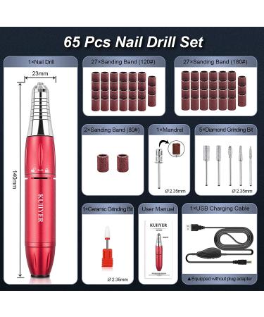KUIIYER Electric Nail Drill Machine 30000RPM Professional Kit | 65Pcs Portable All-Metal Chuck Lock Set for Acrylic Nails DIY Manicure Pedicure - Buy Online on GoSupps.com