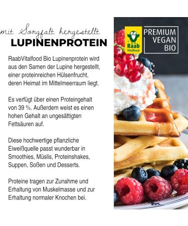 Raab Vitalfood Organic Lupine Protein Powder - 43% Vegan Protein from Sweet European Lupins 100g - Buy Online on GoSupps.com