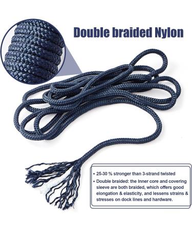 TetherTite 1/2 Inch 25 Ft Marine-Grade Double-Braided Nylon Dock Line for Boats - 2 Pack Navy Blue - Buy Online on GoSupps.com