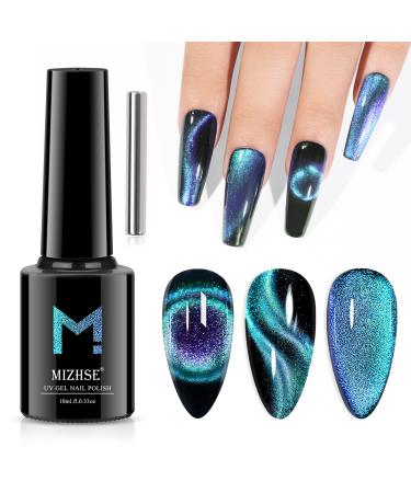 MIZHSE 9D Cat Eye Gel Nail Polish 10ml  Holographic Galaxy Cateye Magnetic Nail Polish Gel  Magic Chameleon Manicure Set(Cyan) 9DMY002